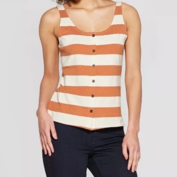 Universal Thread Tops - Universal Thread | Orange Striped Button Down Tank Top